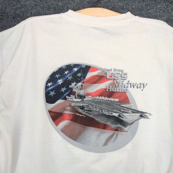 USS Midway T Shirt Size L White Double Sided Graphic Navy Short Sleeve - Picture 10 of 16